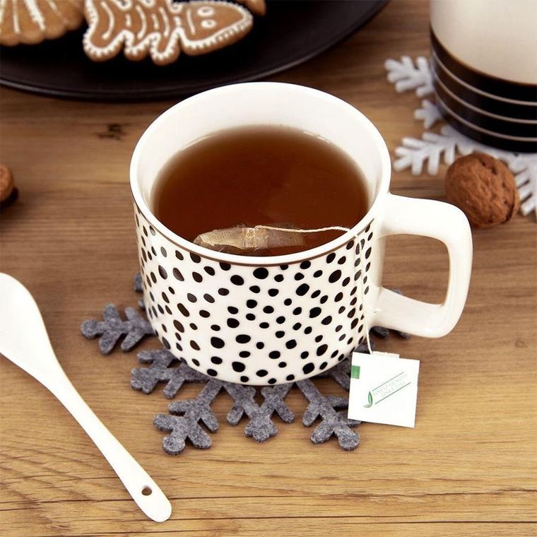 Orion, podstawka pod kubek, filcowa, szary płatek śniegu, 6 szt., 13.5 cm