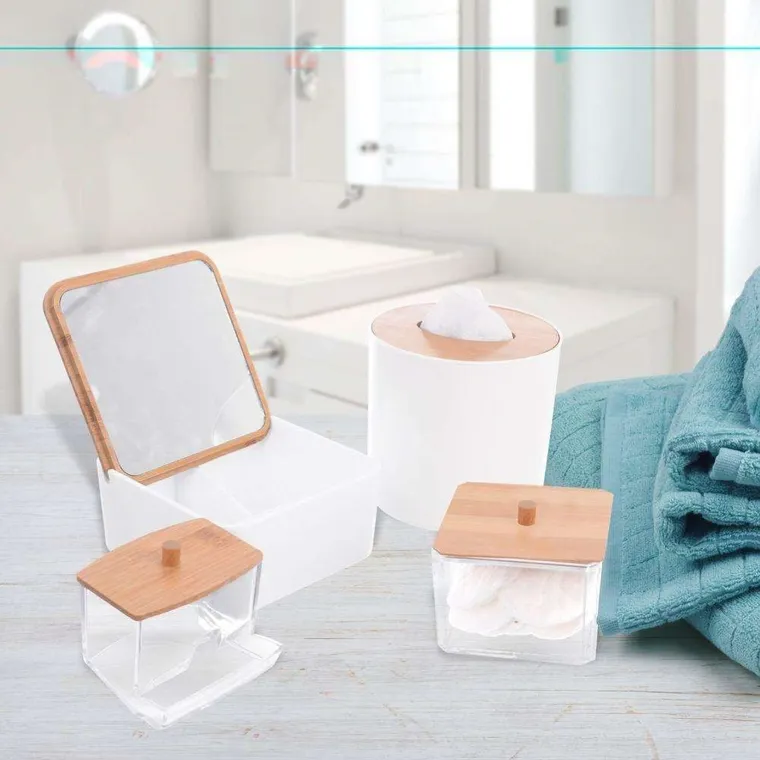 Orion, pojemnik na patyczki higieniczne, z pokrywką bambusową