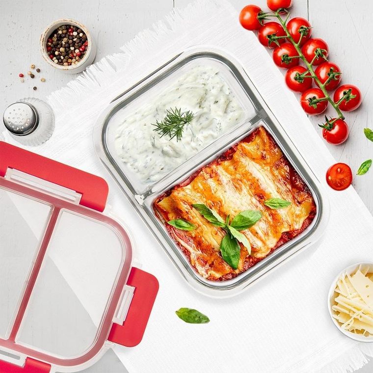 Orion, pojemnik na żywność szklany z pokrywką i uszczelką, dzielony 1,3l