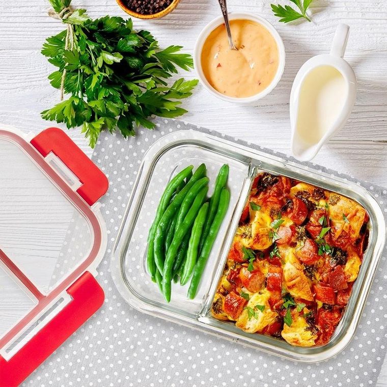 Orion, pojemnik na żywność szklany z pokrywką i uszczelką, dzielony, 550 ml