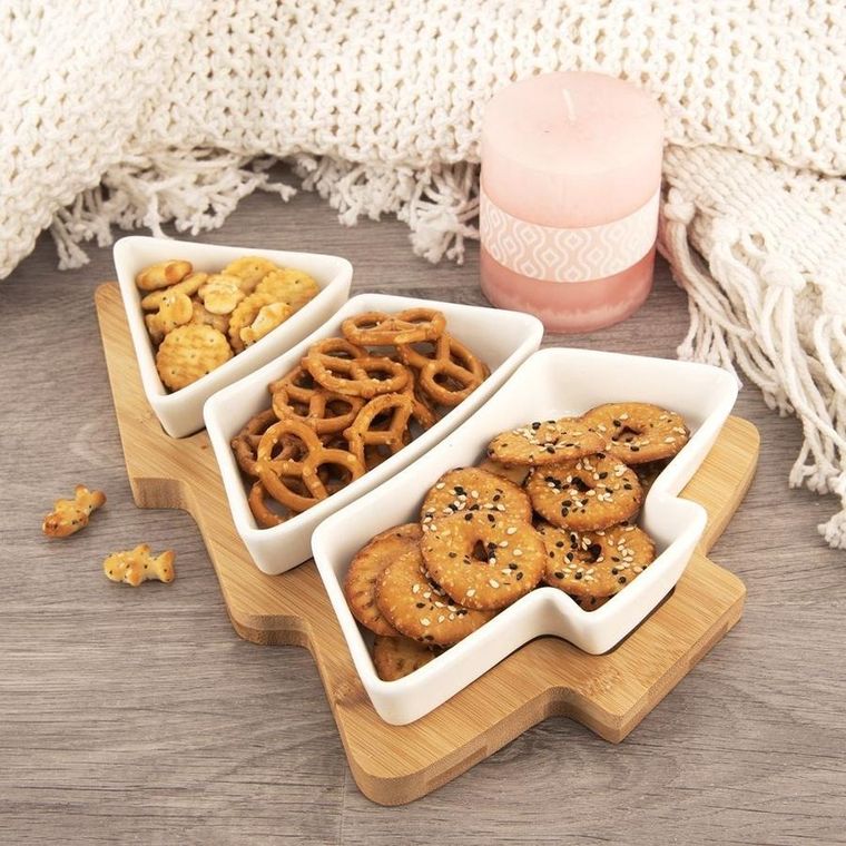 Orion, porcelanowe miseczki na przekąski, białe na tacy, 28 cm, 4 elementy