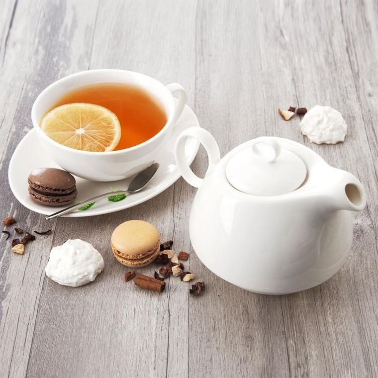 Orion, porcelanowy dzbanek z filiżanką do herbaty, biały, Mona, 3 elementy