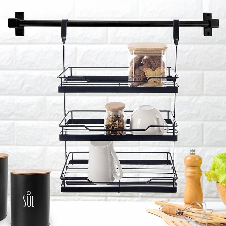 Orion, Radka, półka kuchenna zawieszana na relingu metalowa czarna, 32-11-46 cm