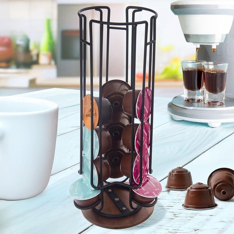 Orion, Radka, stojak na kapsułki do kawy, obrotowy metalowy, czarny, 33,5 cm