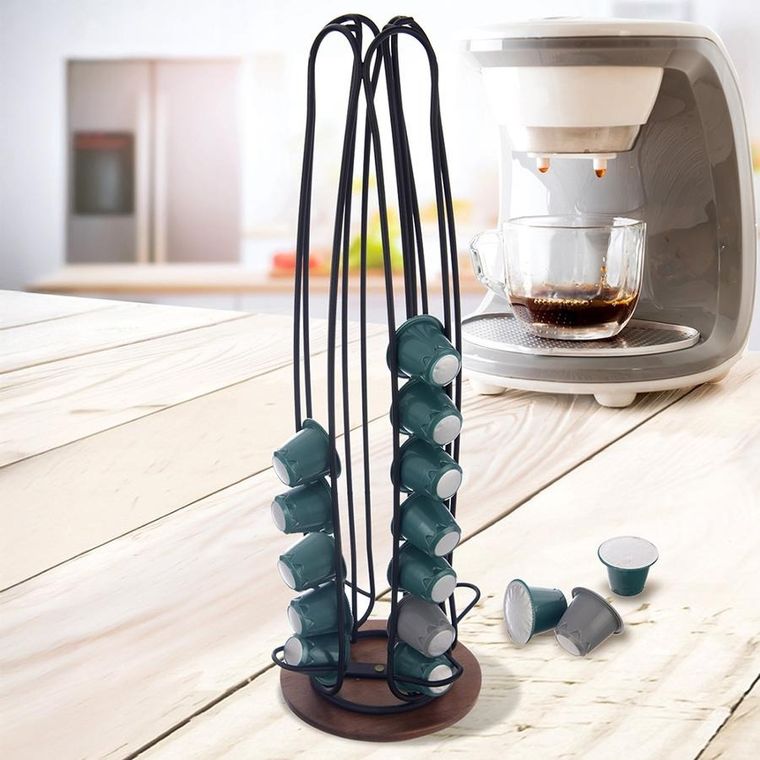 Orion, Radka, stojak na kapsułki do kawy, obrotowy metalowy, czarny, 40 cm