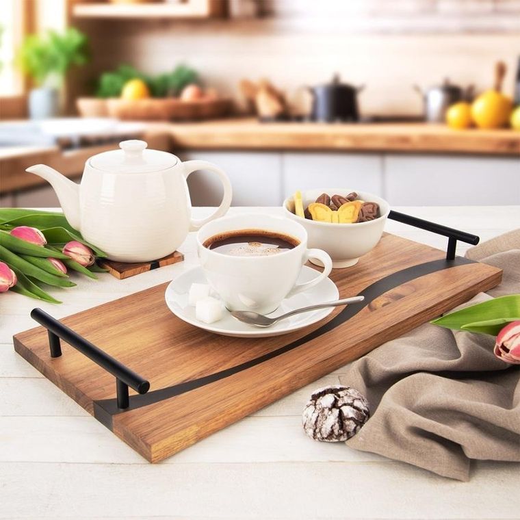 Orion, River, taca do serwowania, Drewniana z uchwytami, 42-20-4,5 cm