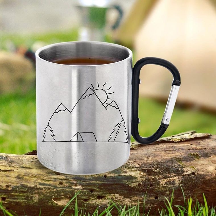 Orion, stalowy kubek turystyczny z karabińczykiem, 350 ml