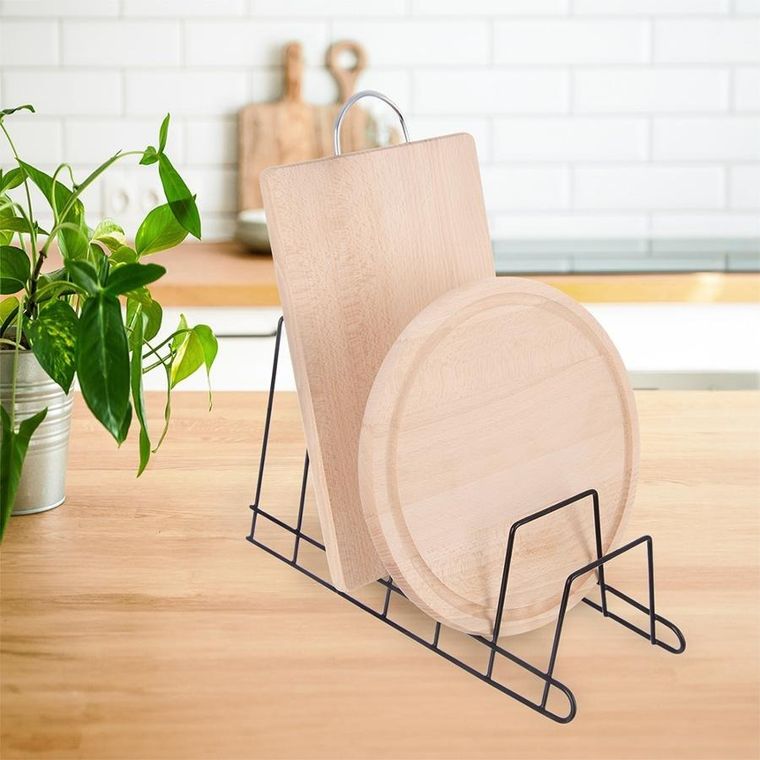 Orion, stojak na pokrywki i talerze, metalowy, czarny, Radka, 34.5-14-19 cm