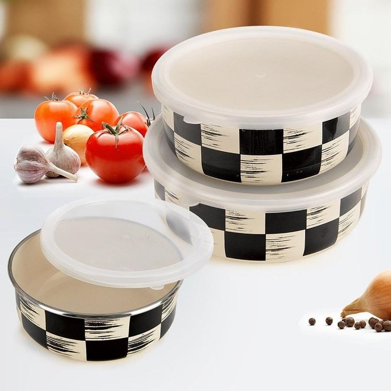 Orion, Szachownica, miska emaliowana z pokrywką, 17 cm, 1l