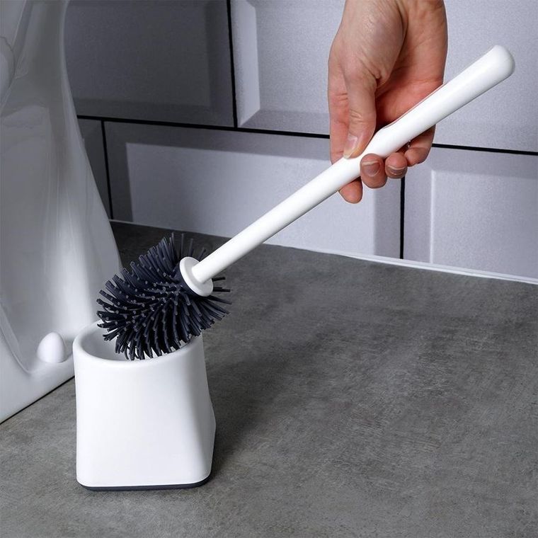 Orion, szczotka do toalety, silikonowa, ze stojakiem, biała