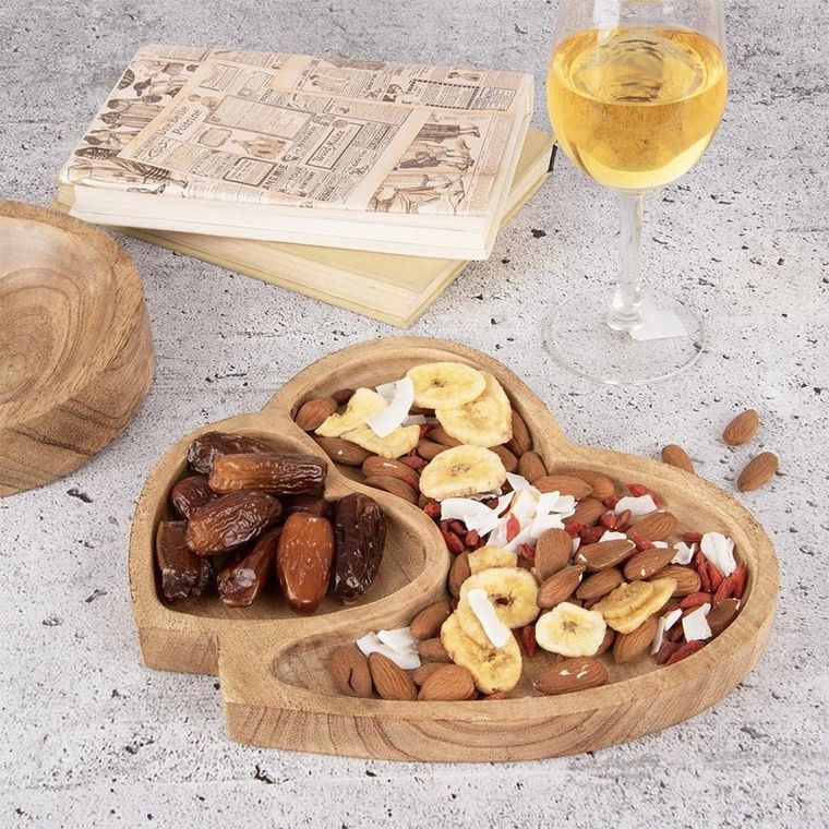 Orion, talerz do serwowania drewniany podwójny, serce mango, 23-20 cm