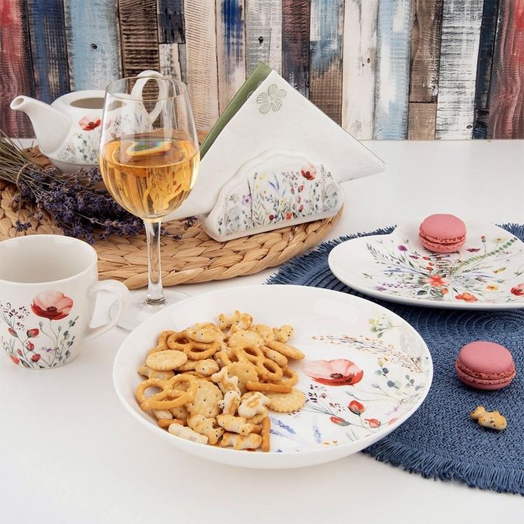 Orion, talerz obiadowy głęboki, porcelanowy, Maki, 20.5 cm, 600 ml