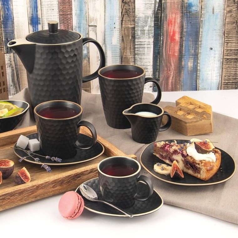 Orion, Tea Time, talerz deserowy, ceramiczny, czarny, 16,5-15 cm