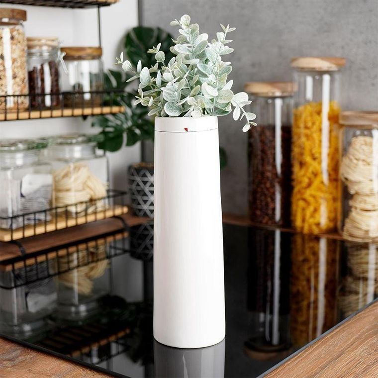 Orion, wazon na kwiaty, ceramiczny, biały serduszka