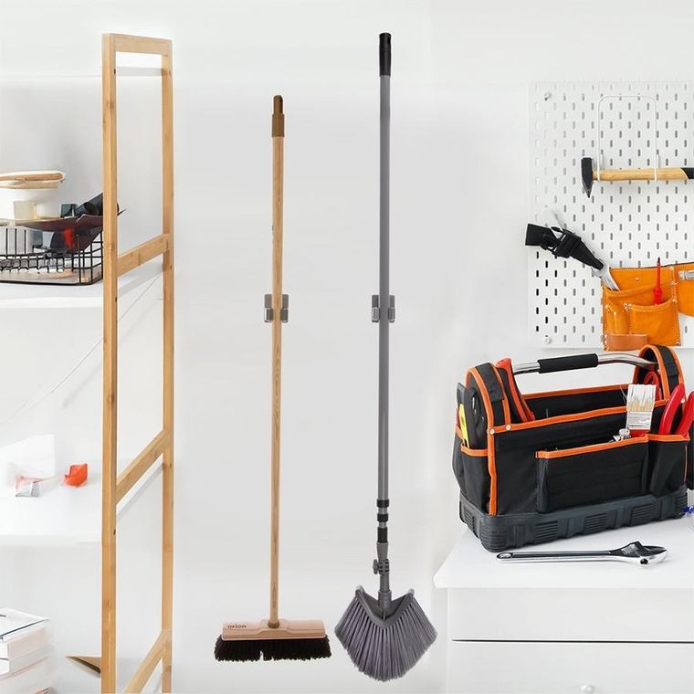 Orion, wieszak na mopa, miotłę i narzędzia, stalowy, samoprzylepny, 2 szt.