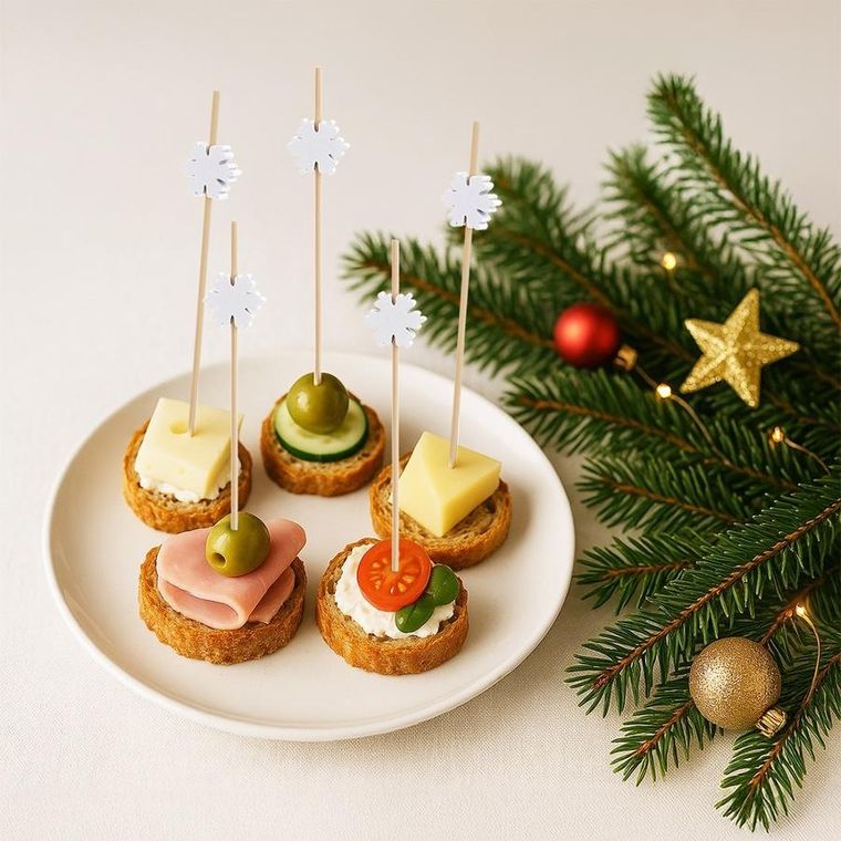 Orion, wykałaczki do przekąsek, bambusowe, śnieżynka, 12 cm, 20 szt.