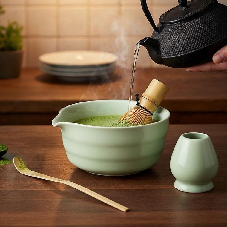 Orion, zestaw do matchy, ceramiczny, bambusowy, 4 elementy