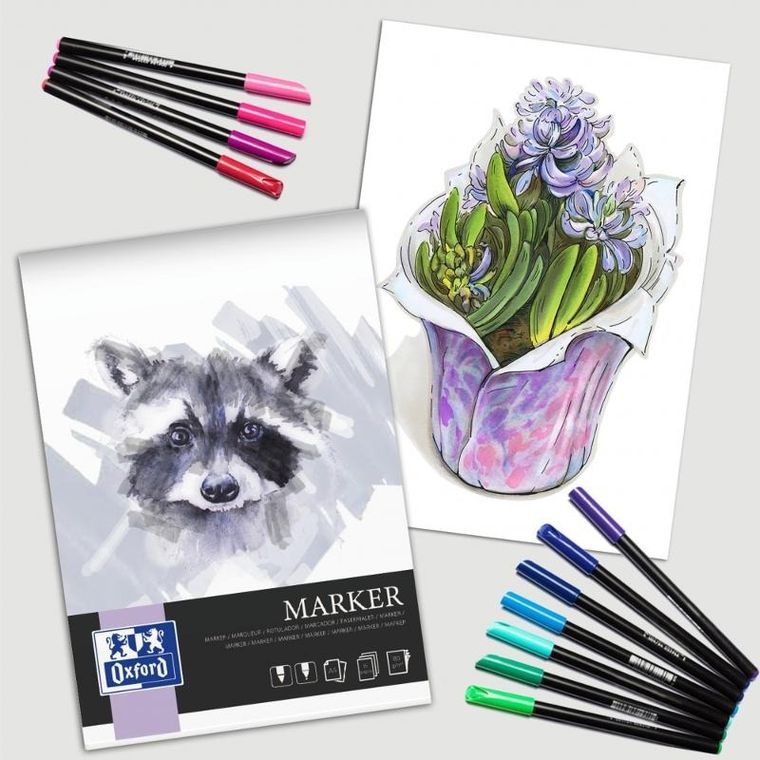 Oxford, Marker, blok artystyczny, klejony, A3, 180g