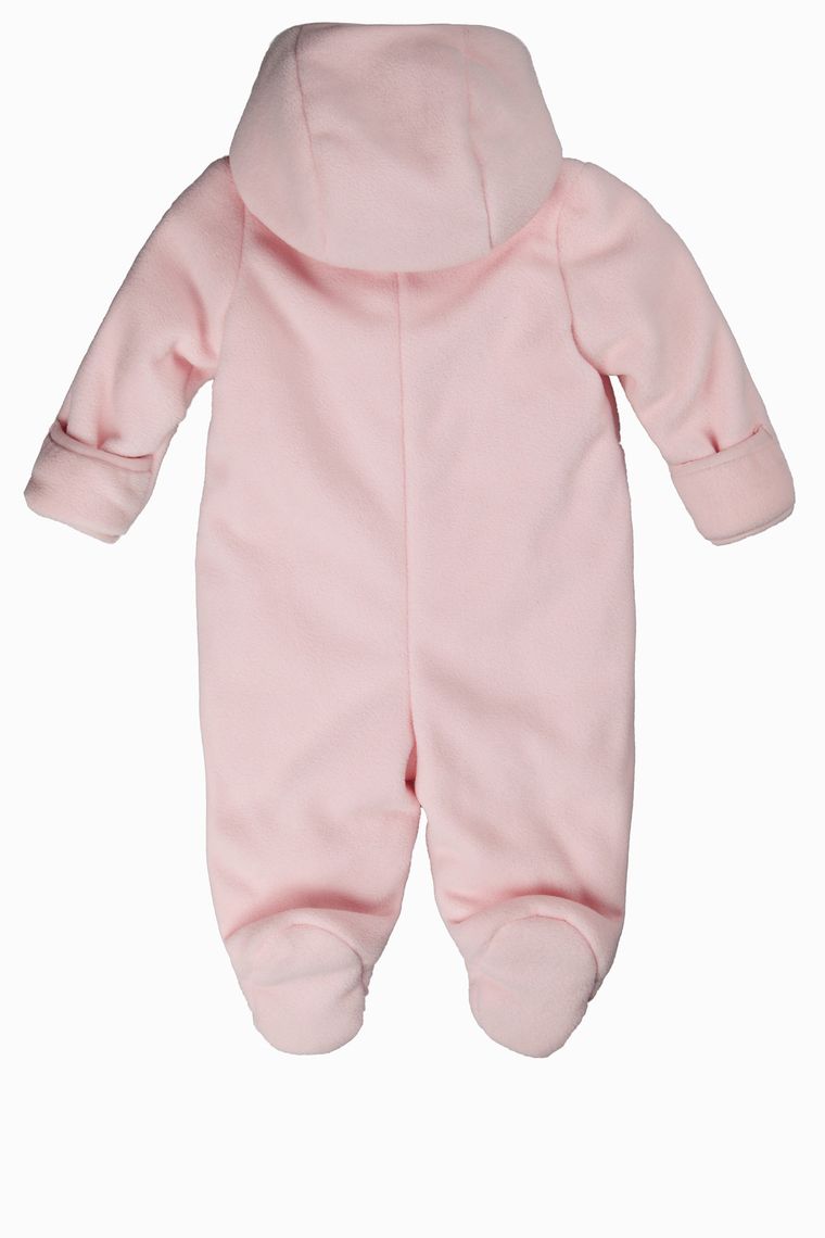 Pajac dzianinowy dziewczęcy z kapturem, różowy, Kanz