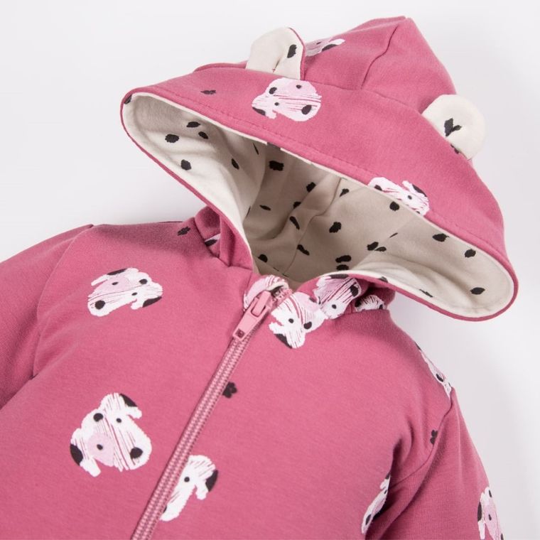 Pajac dziewczęcy z kapturem, różowy, Eevi