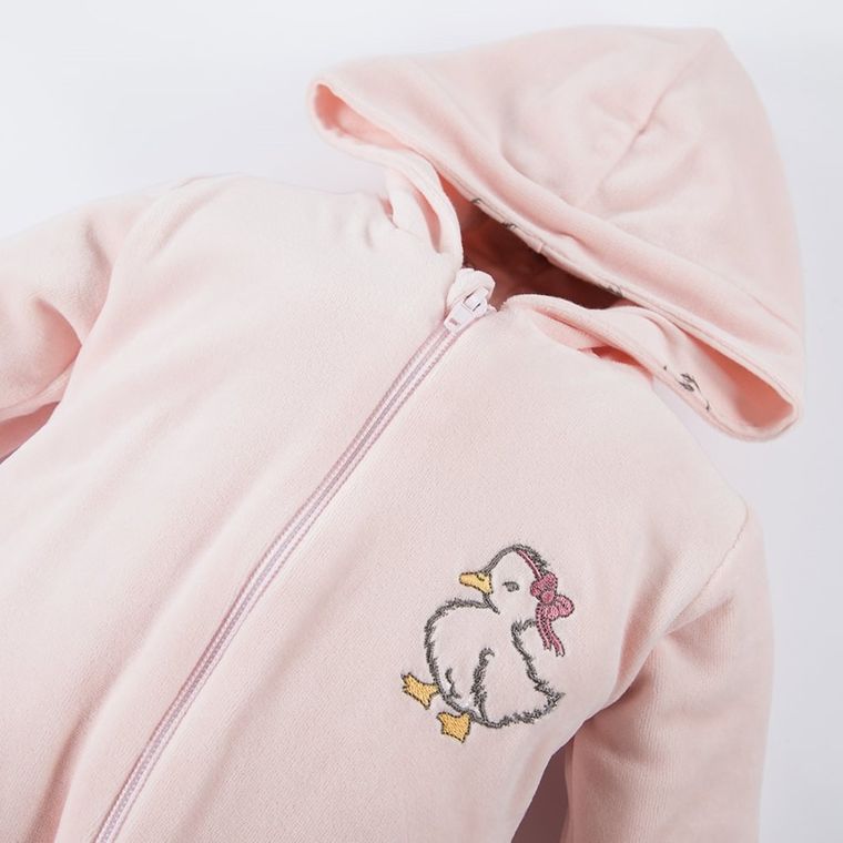 Pajac dziewczęcy z kapturem, welurowy, różowy, Eevi