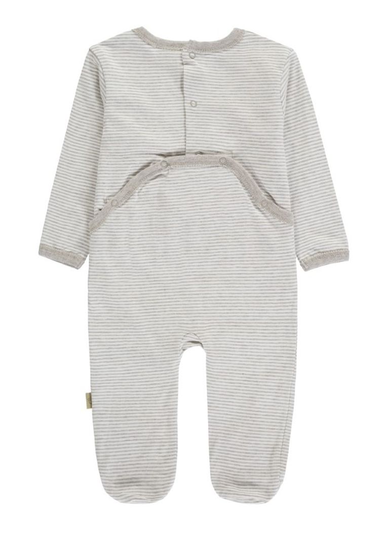 Pajac niemowlęcy, bawełna organiczna, beżowy, paski, Bellybutton