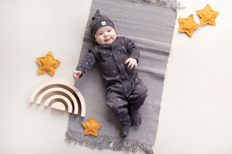 Pajac niemowlęcy, grafitowy, księżyce, Pinokio