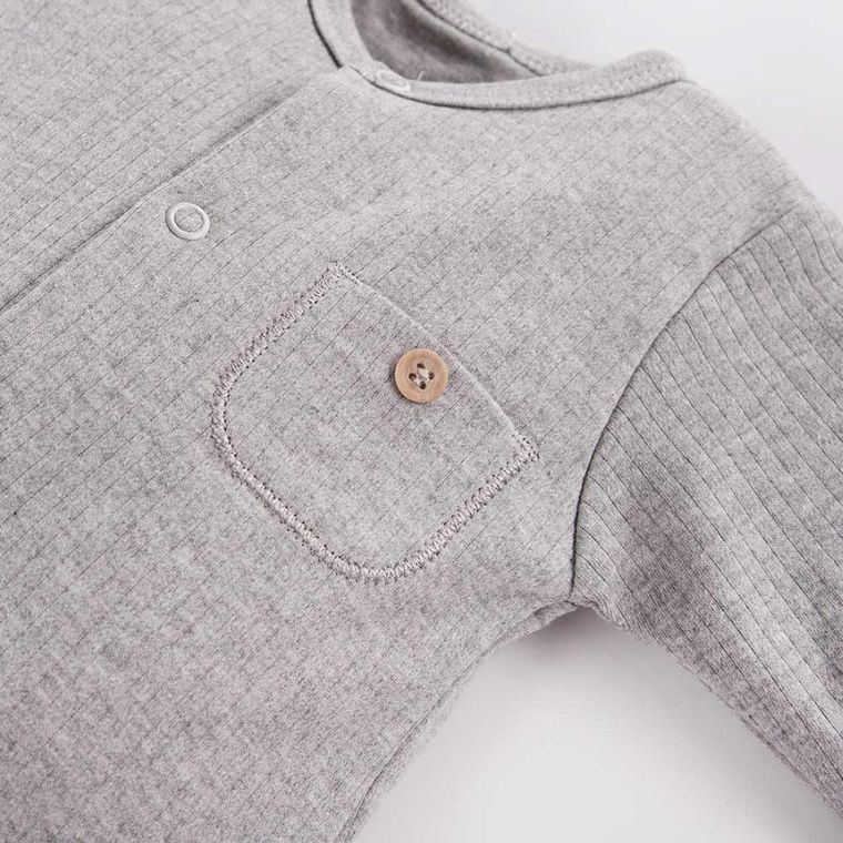 Pajac niemowlęcy, szary, kieszonka, Eevi