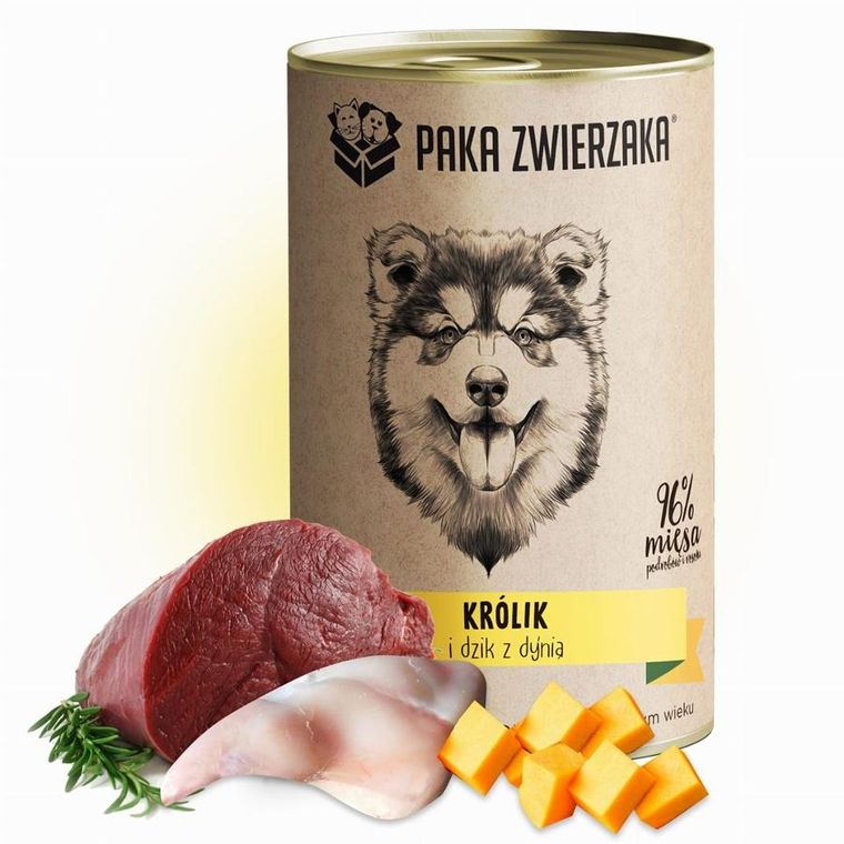 Paka Zwierzaka, królik i dzik z dynią, karma mokra dla psa, 400g