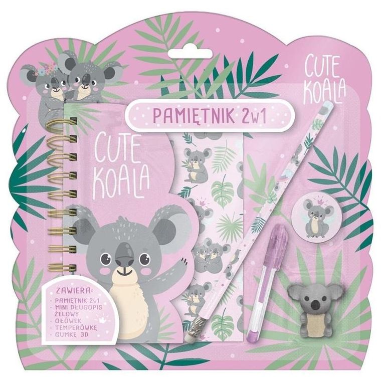 Pamiętnik z kłódką 2w1 + zestaw przyborów, Koala