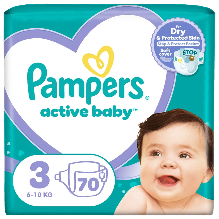 Pampers, Active Baby, pieluszki, rozmiar 3, 6-10 kg, 70 szt.