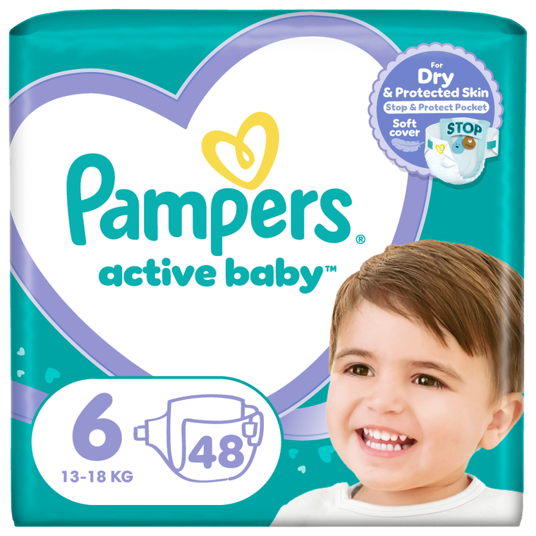 Pampers, Active Baby, pieluszki, rozmiar 6, 13-18 kg, 48 szt.