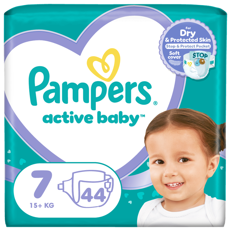 Pampers, Active Baby, pieluszki, rozmiar 7, 15 kg+, 44 szt.