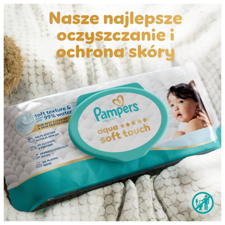 Pampers, Aqua Soft Touch, chusteczki nawilżane dla dzieci, 18-48 szt.