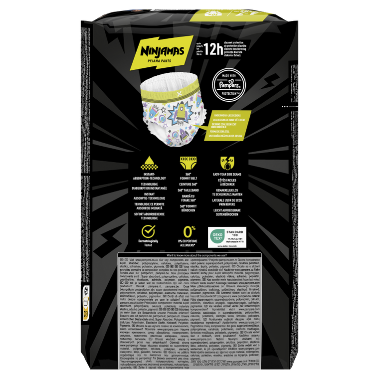 Pampers, Ninjamas, chłonna bielizna na noc, rozmiar 4-7 lat, 17-30 kg, 10 szt.
