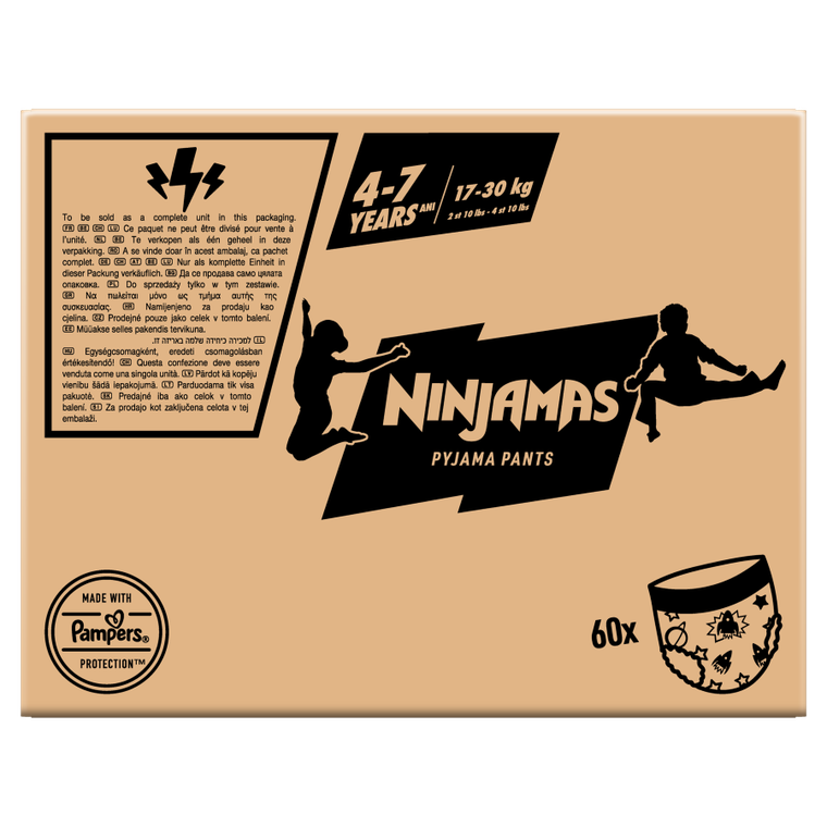 Pampers, Ninjamas, Statki kosmiczne, chłonna bielizna na noc, rozmiar 4-7 lat, 17-30 kg, 60 szt.