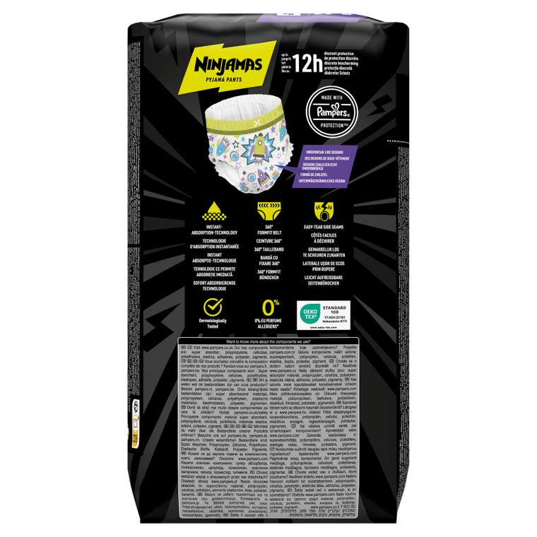 Pampers, Ninjamas, Statki Kosmiczne, chłonna bielizna na noc, rozmiar 8-12 lat, 27-43 kg, 9 szt.