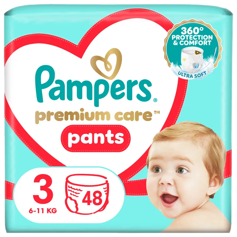 Pampers, Premium Care, pieluchomajtki, rozmiar 3, 6-11 kg, 48 szt.