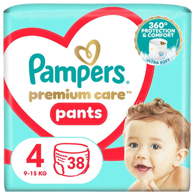 Pampers, Premium Care, pieluchomajtki, rozmiar 4, 9-15 kg, 38 szt.