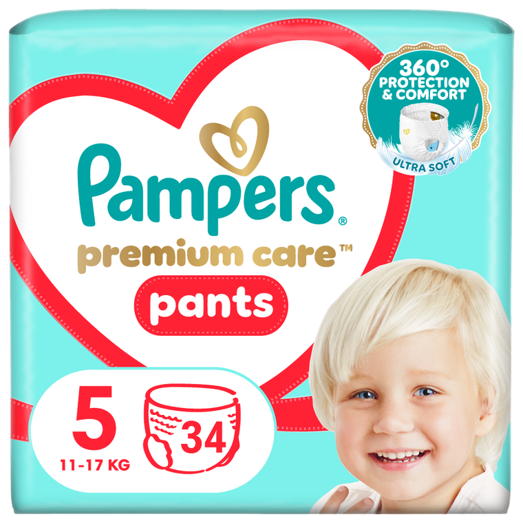 Pampers, Premium Care, pieluchomajtki, rozmiar 5, 11-17 kg, 34 szt.