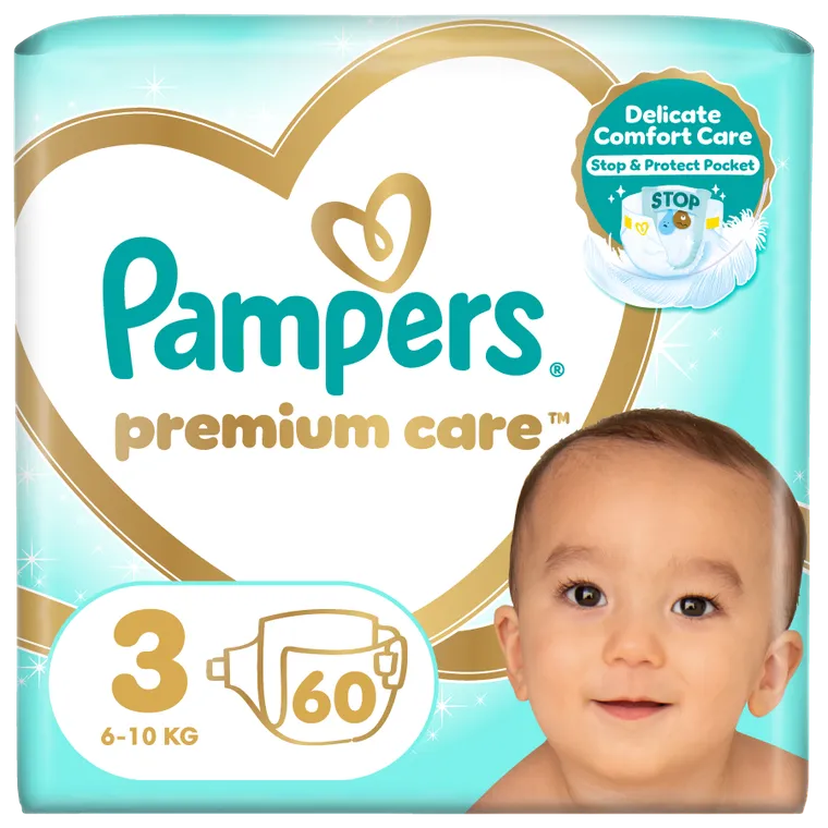 Pampers, Premium Care, pieluchy jednorazowe, rozmiar 3, 6-10 kg, 60 szt.