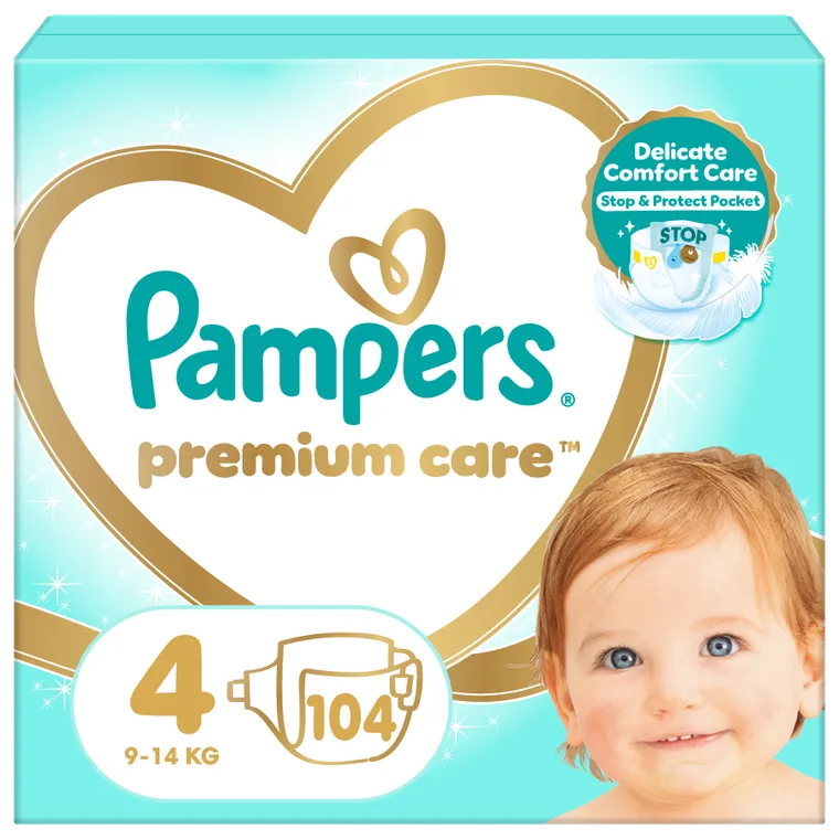 Pampers, Premium Care, pieluchy jednorazowe, rozmiar 4, 9-14 kg, 104 szt.
