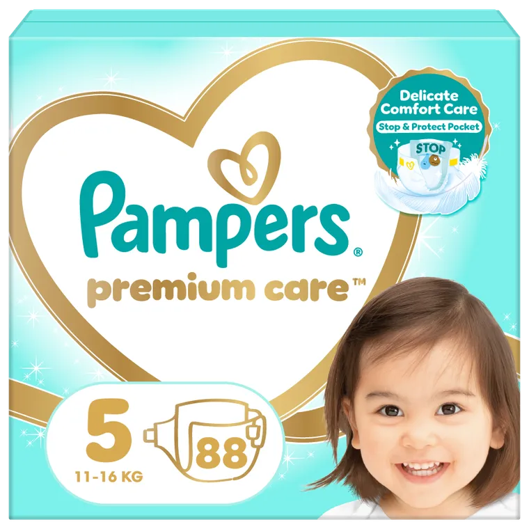 Pampers, Premium Care, pieluchy jednorazowe, rozmiar 5, 11-16 kg, 88 szt.
