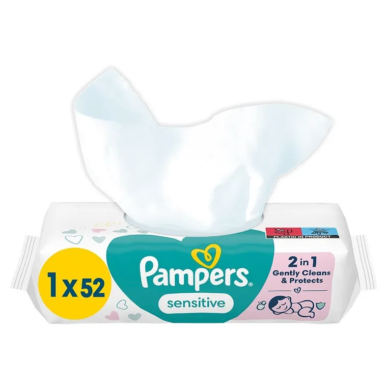Pampers, Sensitive, chusteczki nawilżane, 1-52 szt.