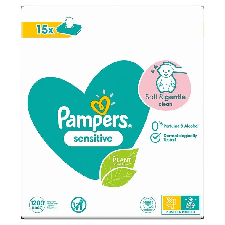 Pampers, Sensitive, chusteczki nawilżane, 15-80 szt.