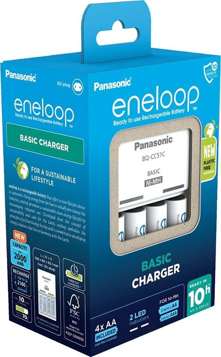 Panasonic, Eneloop, ładowarka, Basic + 4xAA, 2000mAh