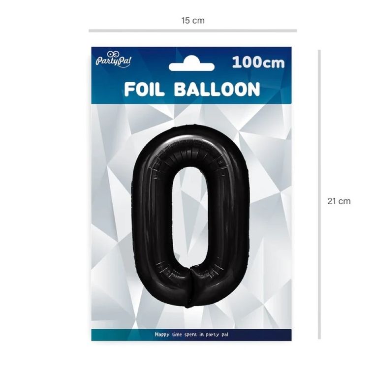 Party Tino, balon foliowy, cyfra 0, czarny, 100 cm