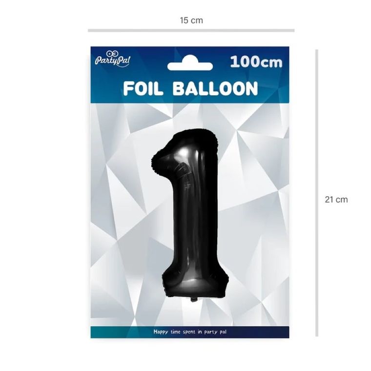 Party Tino, balon foliowy, cyfra 1, czarny, 100 cm