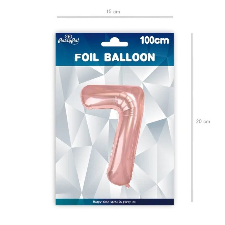 Party Tino, balon foliowy, cyfra 7, różowy, rose gold, 100 cm