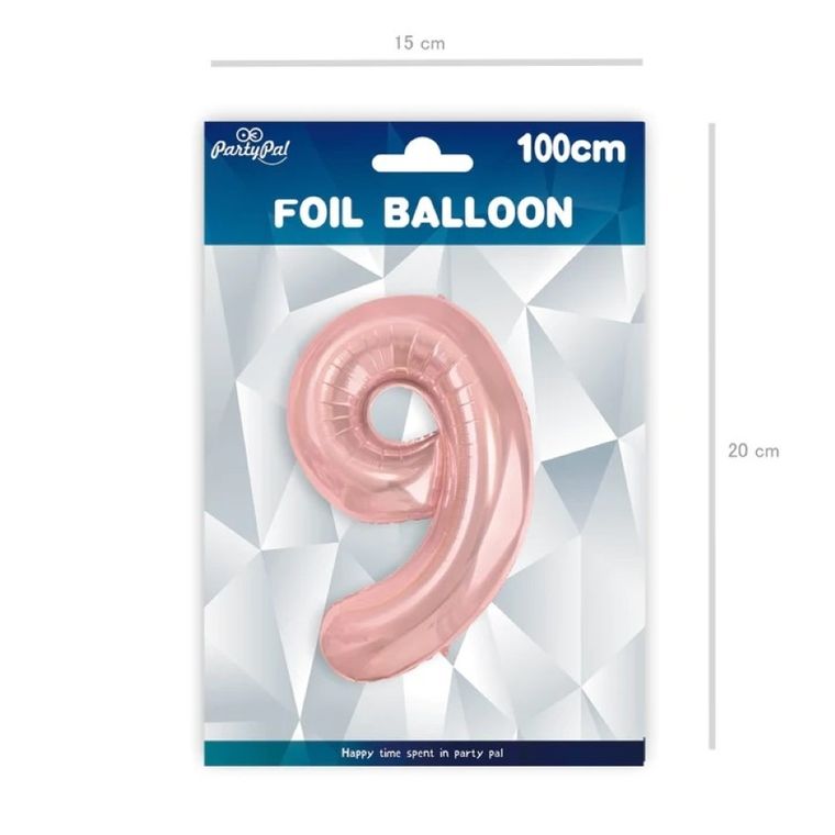 Party Tino, balon foliowy, cyfra 9, różowy, rose gold, 100 cm